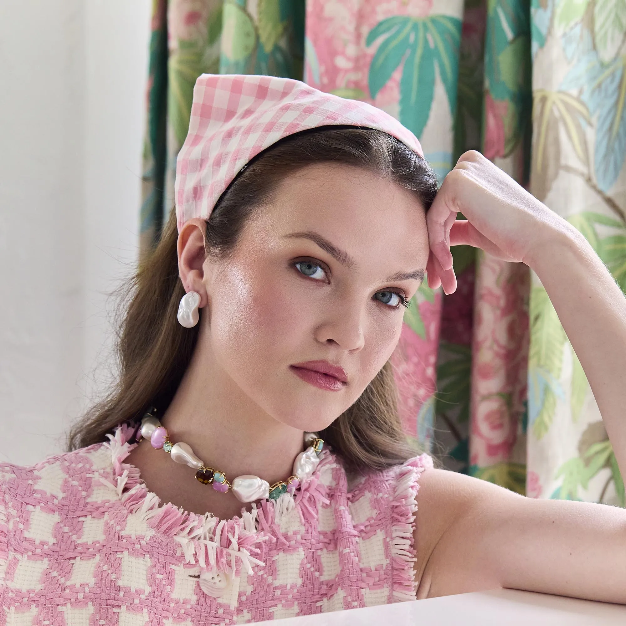 BUBBLEGUM JACKIE VINTAGE CHECK HANDKERCHIEF HEADBAND sold by Lele Sadoughi product image thumbnail 4