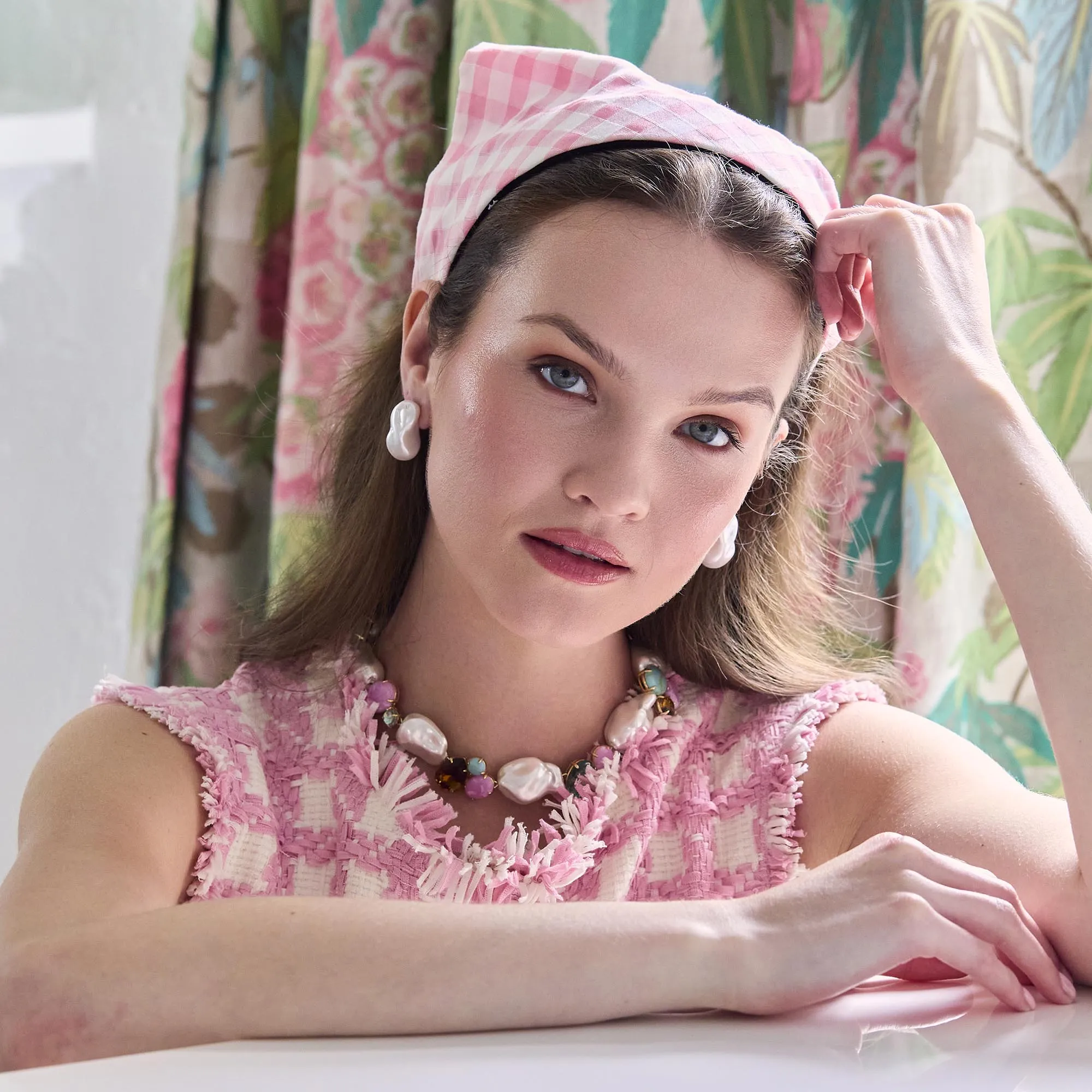 BUBBLEGUM JACKIE VINTAGE CHECK HANDKERCHIEF HEADBAND sold by Lele Sadoughi product image thumbnail 2