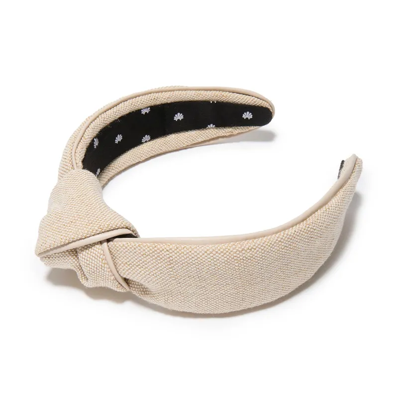 KHAKI KNOTTED FAUX LEATHER TRIM HEADBAND sold by Lele Sadoughi