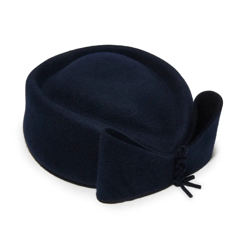 NAVY BOW PILLBOX HAT made by Lele Sadoughi