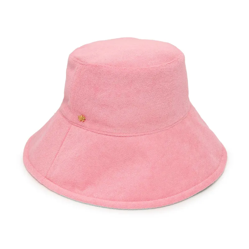 CORAL SEA REVERSIBLE TERRY LONG BRIM BUCKET HAT made by Lele Sadoughi
