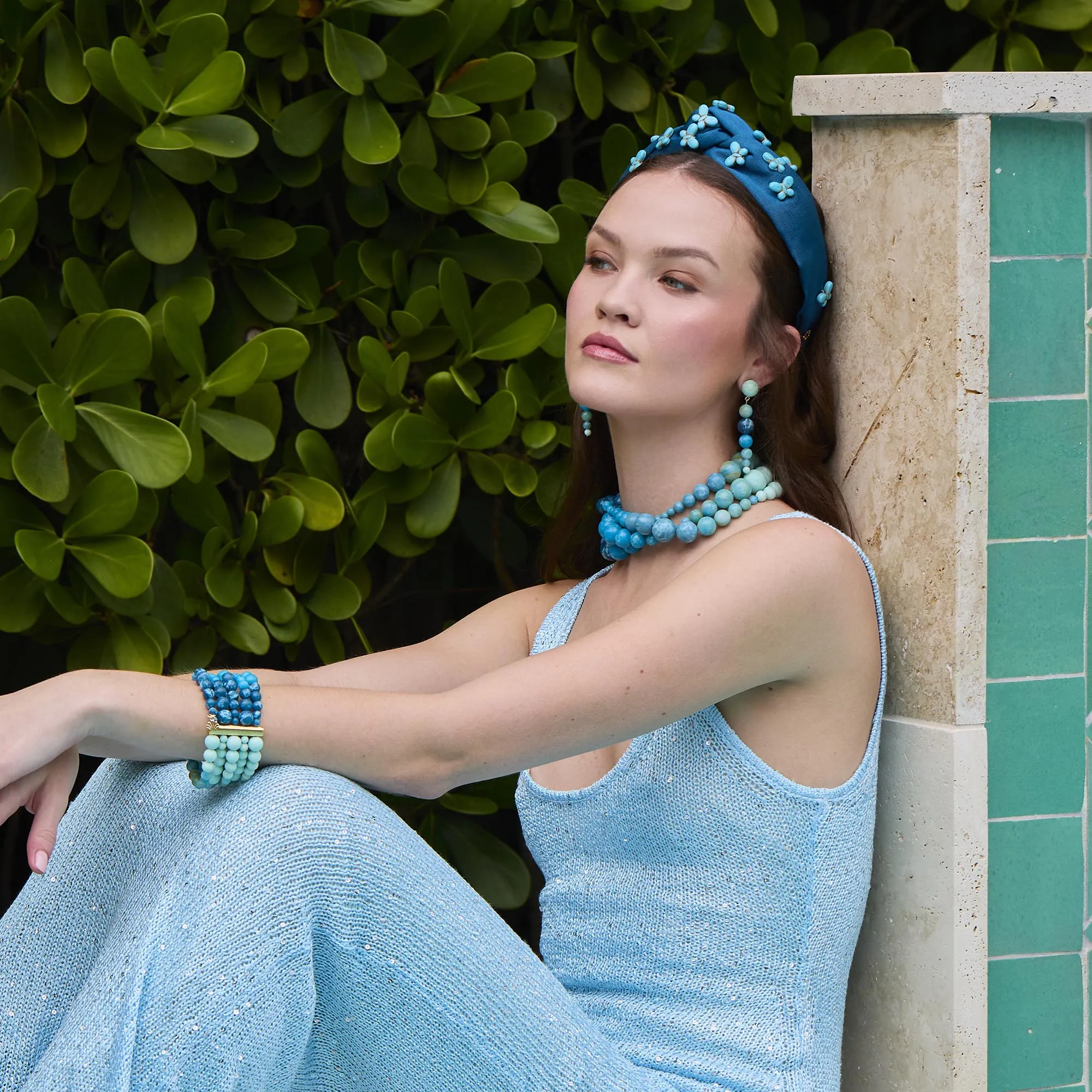 SEAFOAM SPRAY RIVIERA DIANA TRIPLE ROW NECKLACE sold by Lele Sadoughi product image thumbnail 2