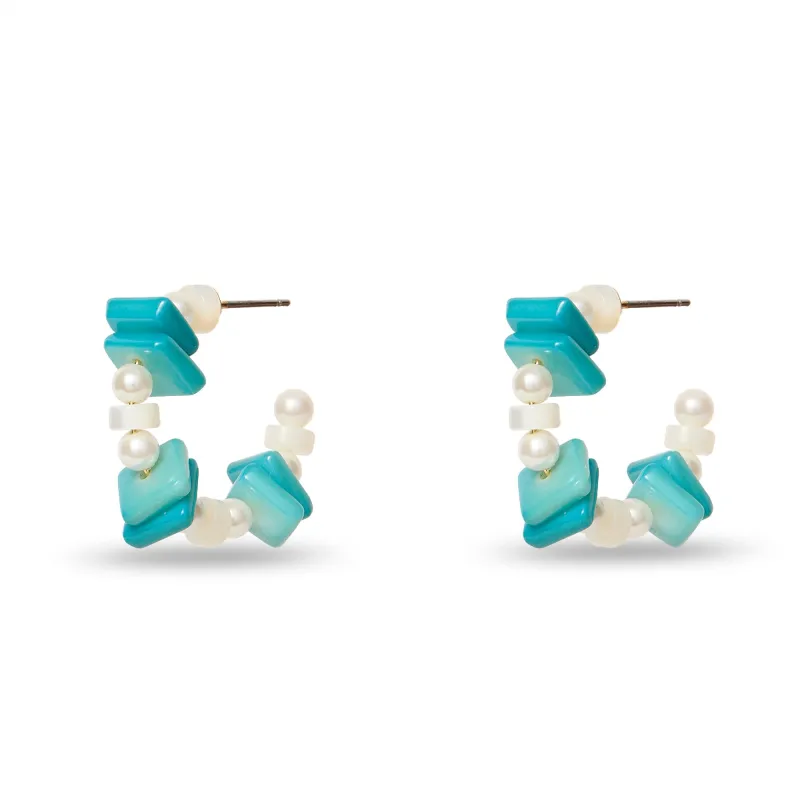 TURQ PEARL BEACH CLUB HOOP EARRINGS sold by Lele Sadoughi