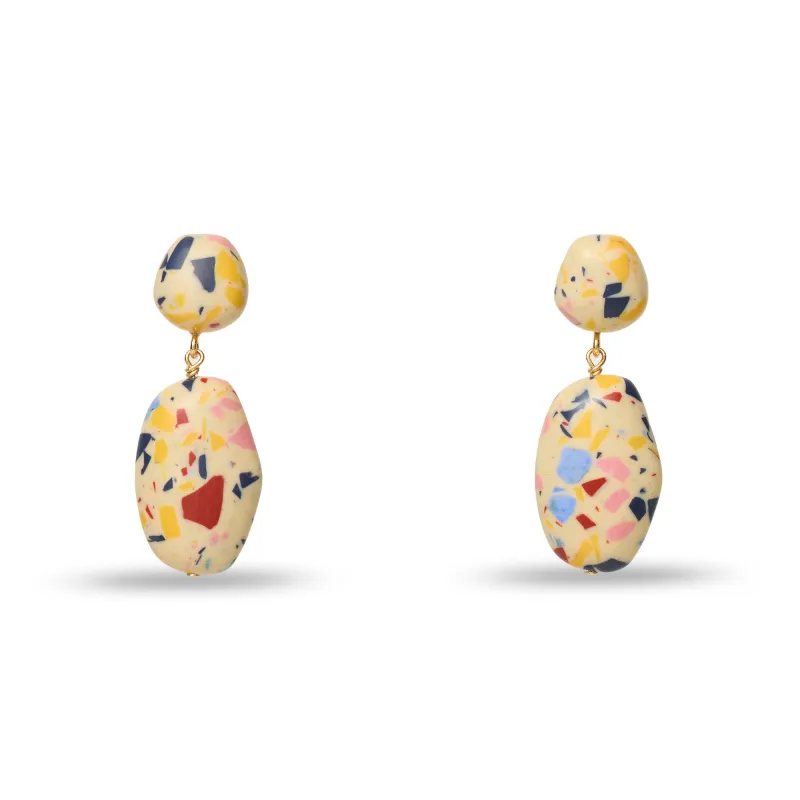 CREAM TERRAZZO BAROQUE DOUBLE DROP EARRINGS made by Lele Sadoughi