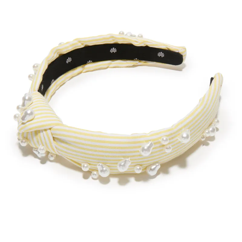 CITRINE SLIM KNOTTED EMBELLISHED SEERSUCKER HEADBAND sold by Lele Sadoughi