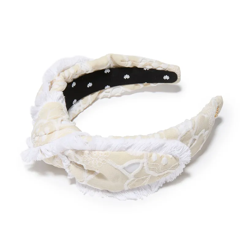 NATURAL VERONICA FLORAL EYELET HEADBAND sold by Lele Sadoughi
