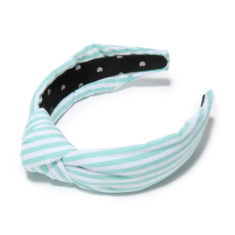 SEAFOAM KNOTTED CABANA STRIPE HEADBAND sold by Lele Sadoughi