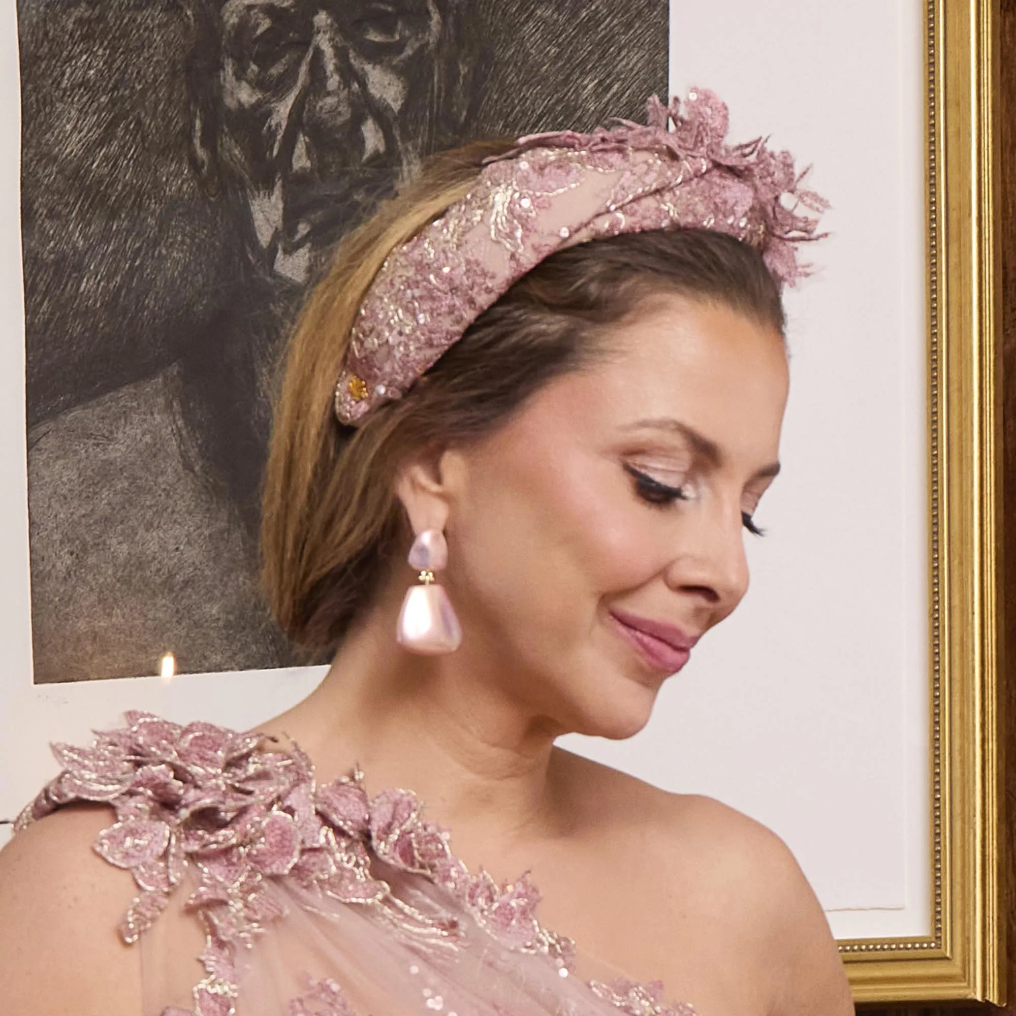 BLUSH MARCHESA COUTURE X LELE SADOUGHI ASYMMETRICAL GRETA EMBROIDERED HEADBAND sold by Lele Sadoughi product image thumbnail 4