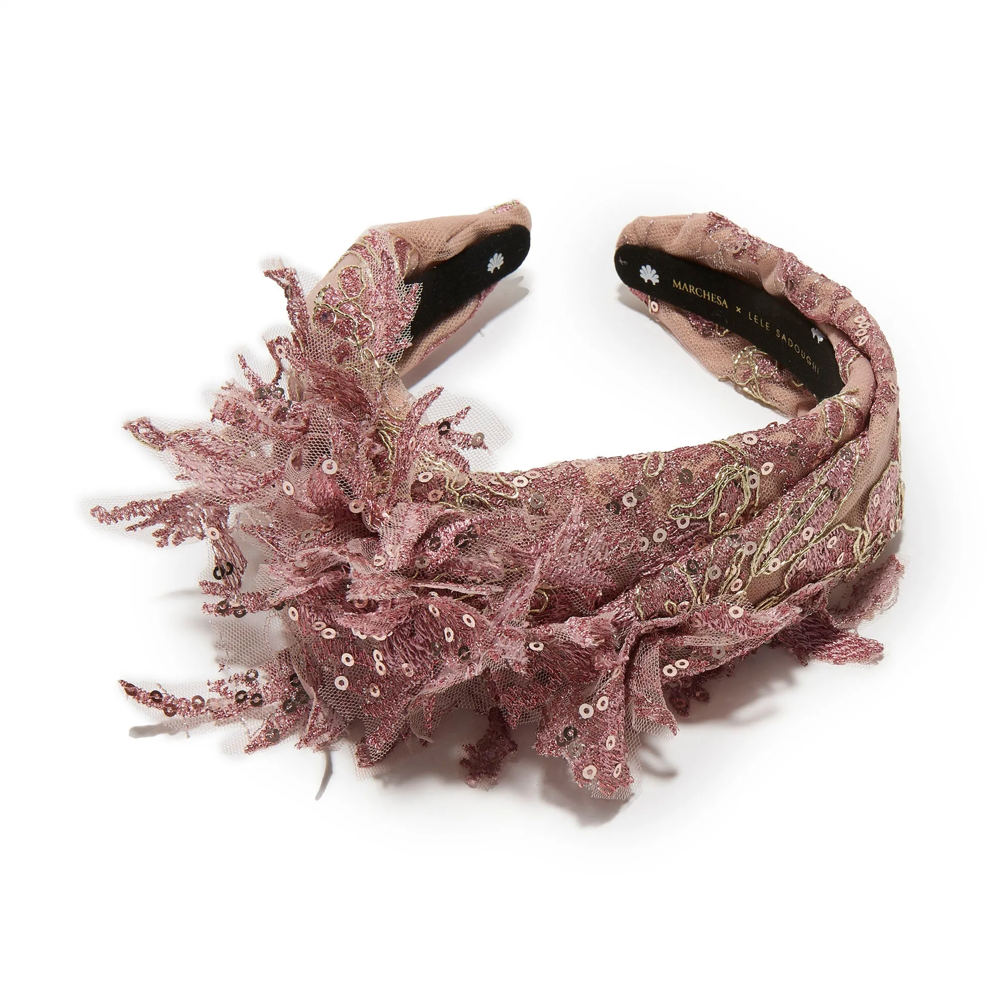 BLUSH MARCHESA COUTURE X LELE SADOUGHI ASYMMETRICAL GRETA EMBROIDERED HEADBAND sold by Lele Sadoughi product image thumbnail 3