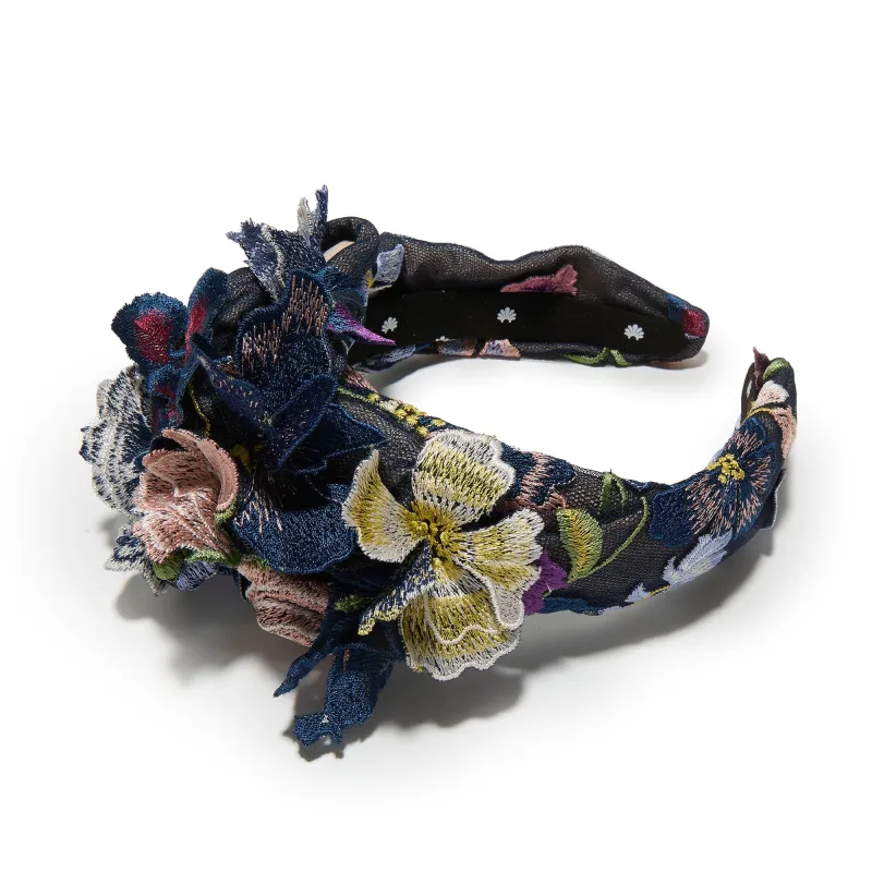 NAVY MARCHESA COUTURE X LELE SADOUGHI CRAWFORD FLORAL APPLIQUE HEADBAND made by Lele Sadoughi