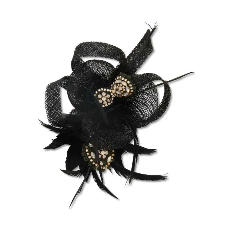 JET FEATHERED RHINESTONE BROOCH made by Lele Sadoughi