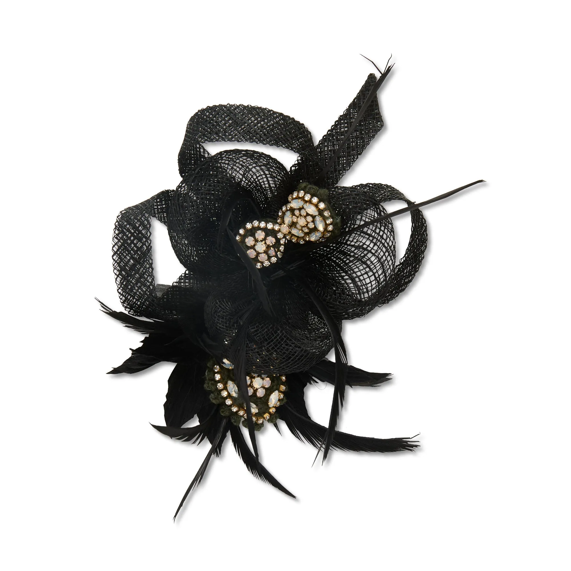 JET FEATHERED RHINESTONE BROOCH sold by Lele Sadoughi