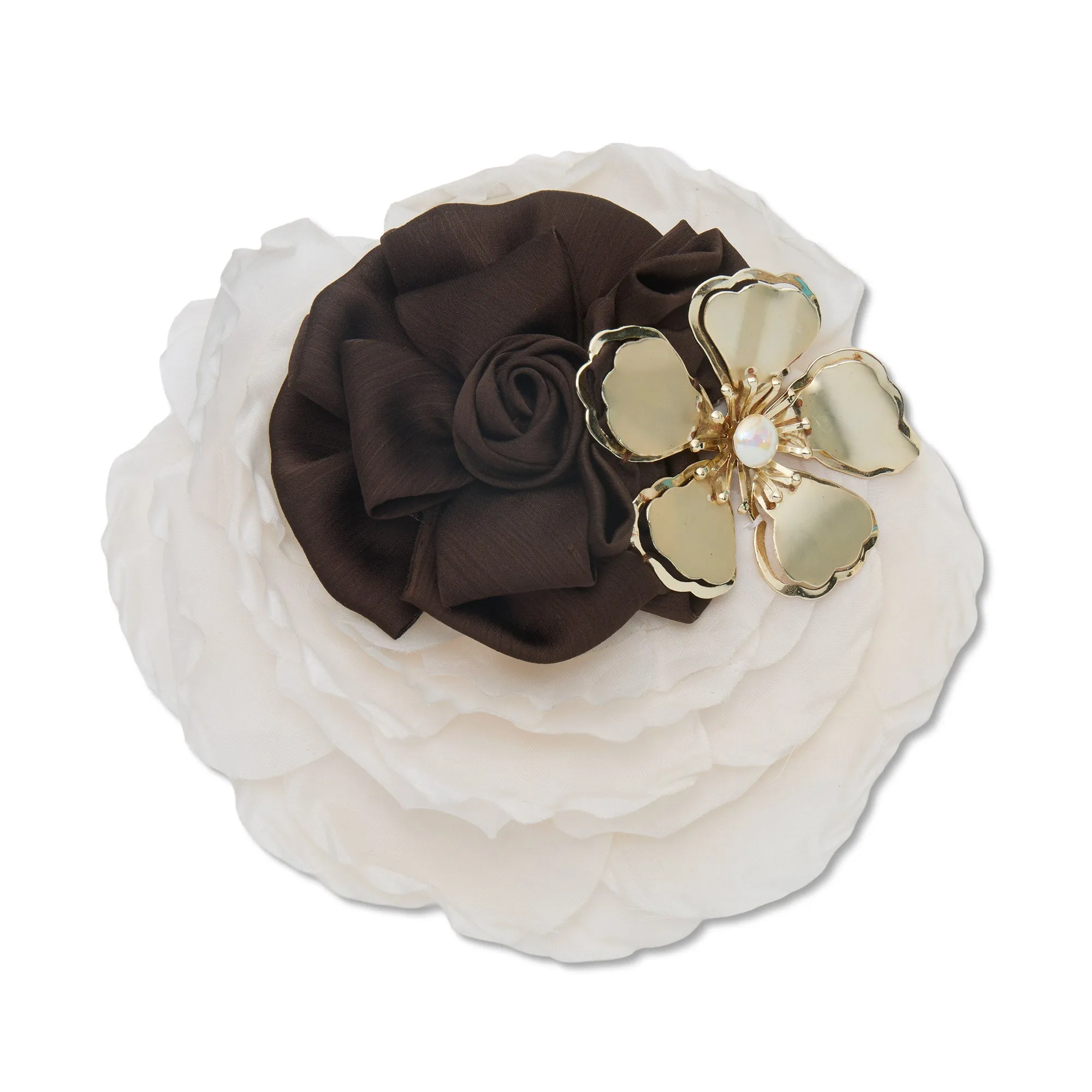 BROWN GOLD LAYERED SCULPTED FLORAL BROOCH sold by Lele Sadoughi