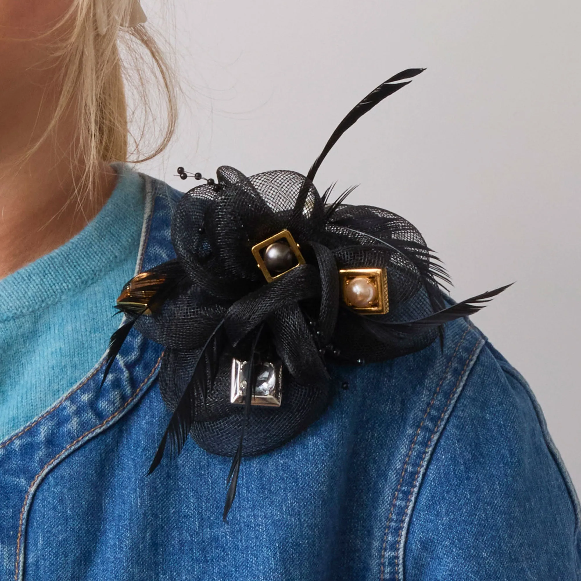 JET FEATHERED CRYSTAL PEARL BROOCH sold by Lele Sadoughi product image thumbnail 2