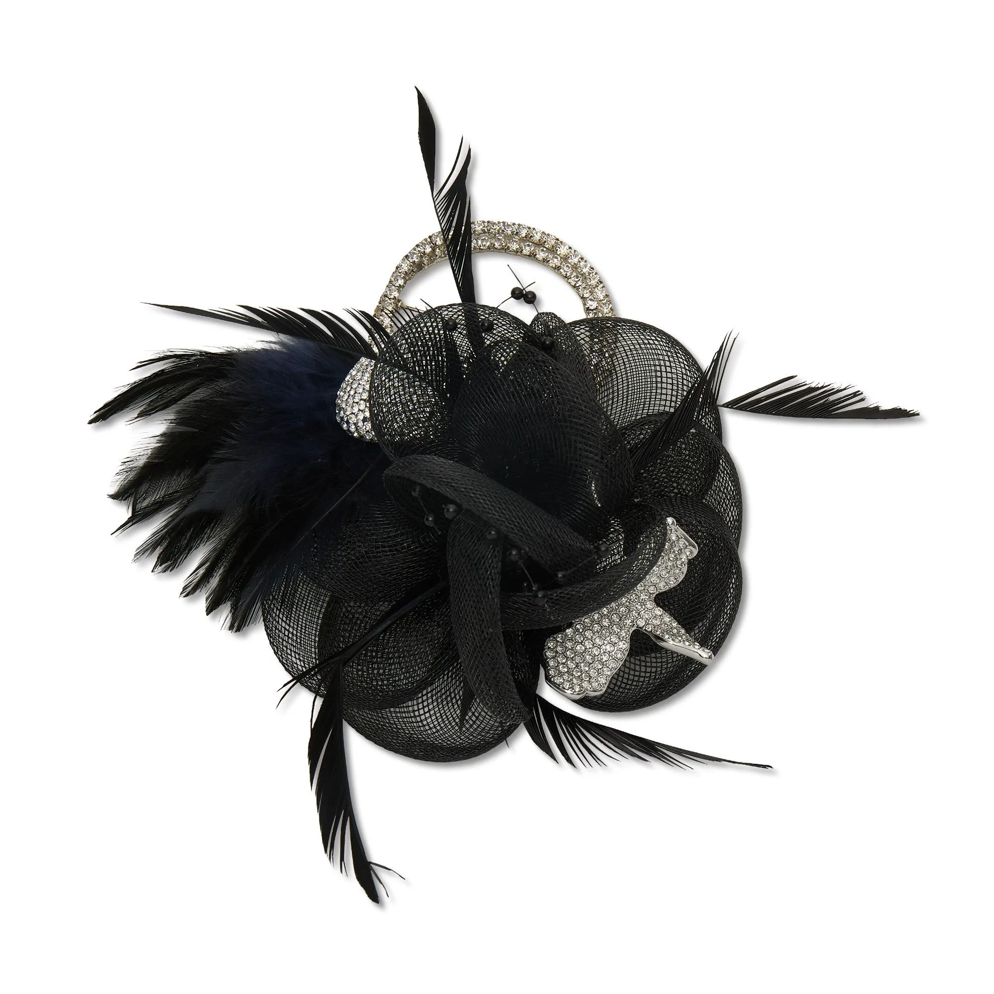 JET FEATHERED RHINESTONE RING BROOCH sold by Lele Sadoughi