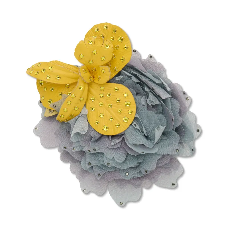 YELLOW BLUE CRYSTAL FLOWER BROOCH made by Lele Sadoughi