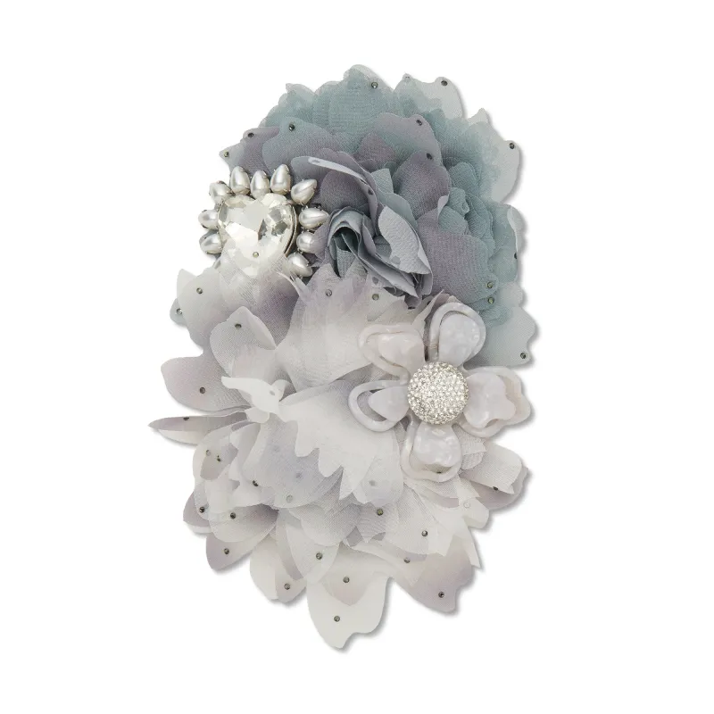 DUSTY BLUE FLOWER DUO RHINESTONE BROOCH made by Lele Sadoughi
