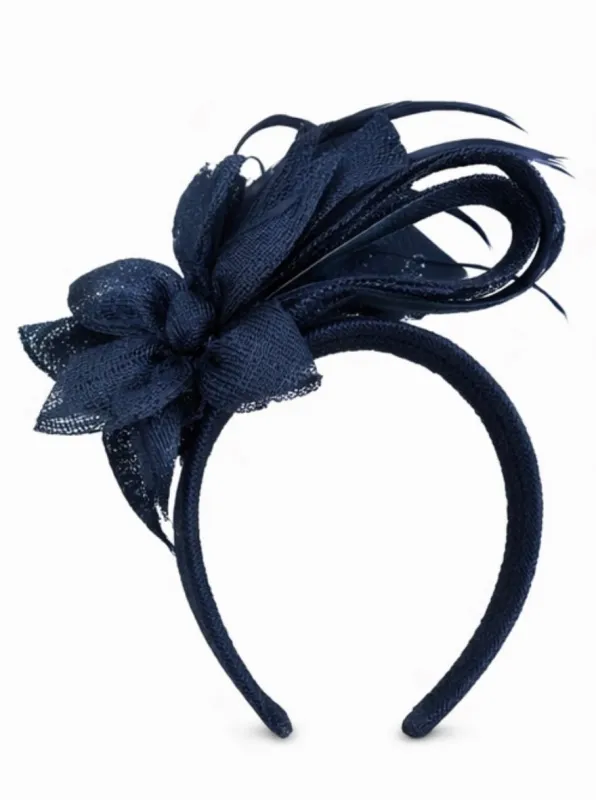 NAVY PINWHEEL HOLLY SINAMAY HEADBAND made by Lele Sadoughi