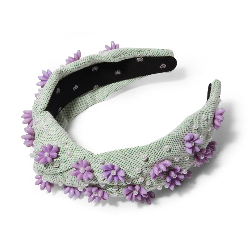 LAVENDER GARDEN PETUNIA EMBELLISHED KNOTTED HEADBAND made by Lele Sadoughi