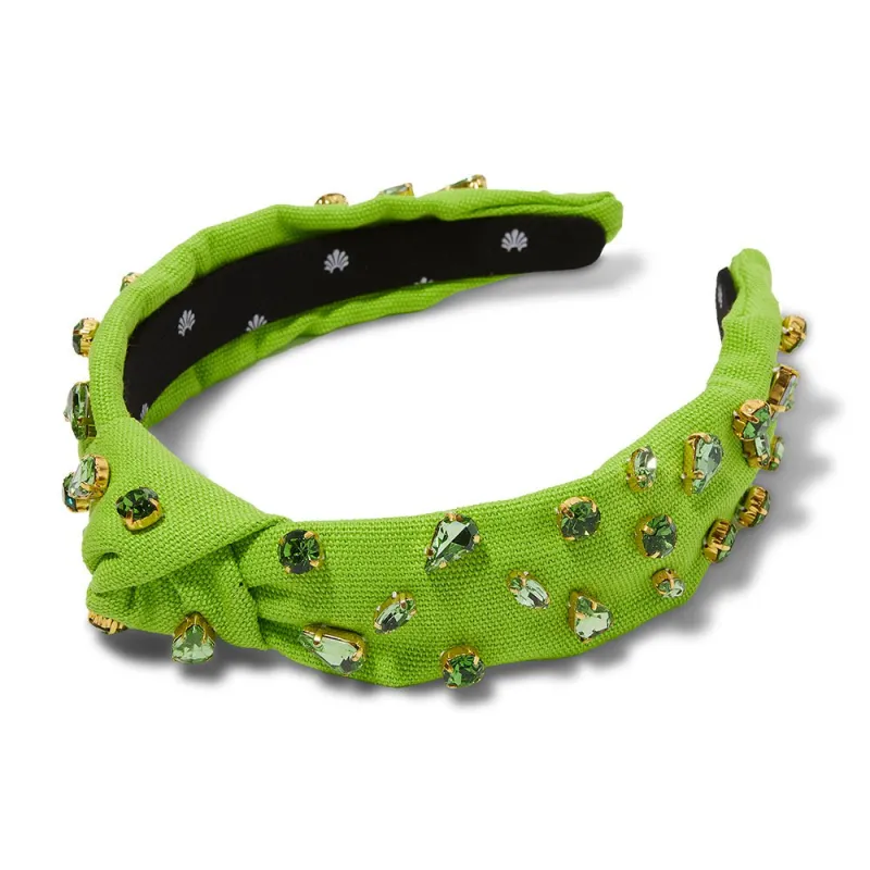 LIME WOVEN CANDY JEWELED SLIM KNOTTED HEADBAND made by Lele Sadoughi