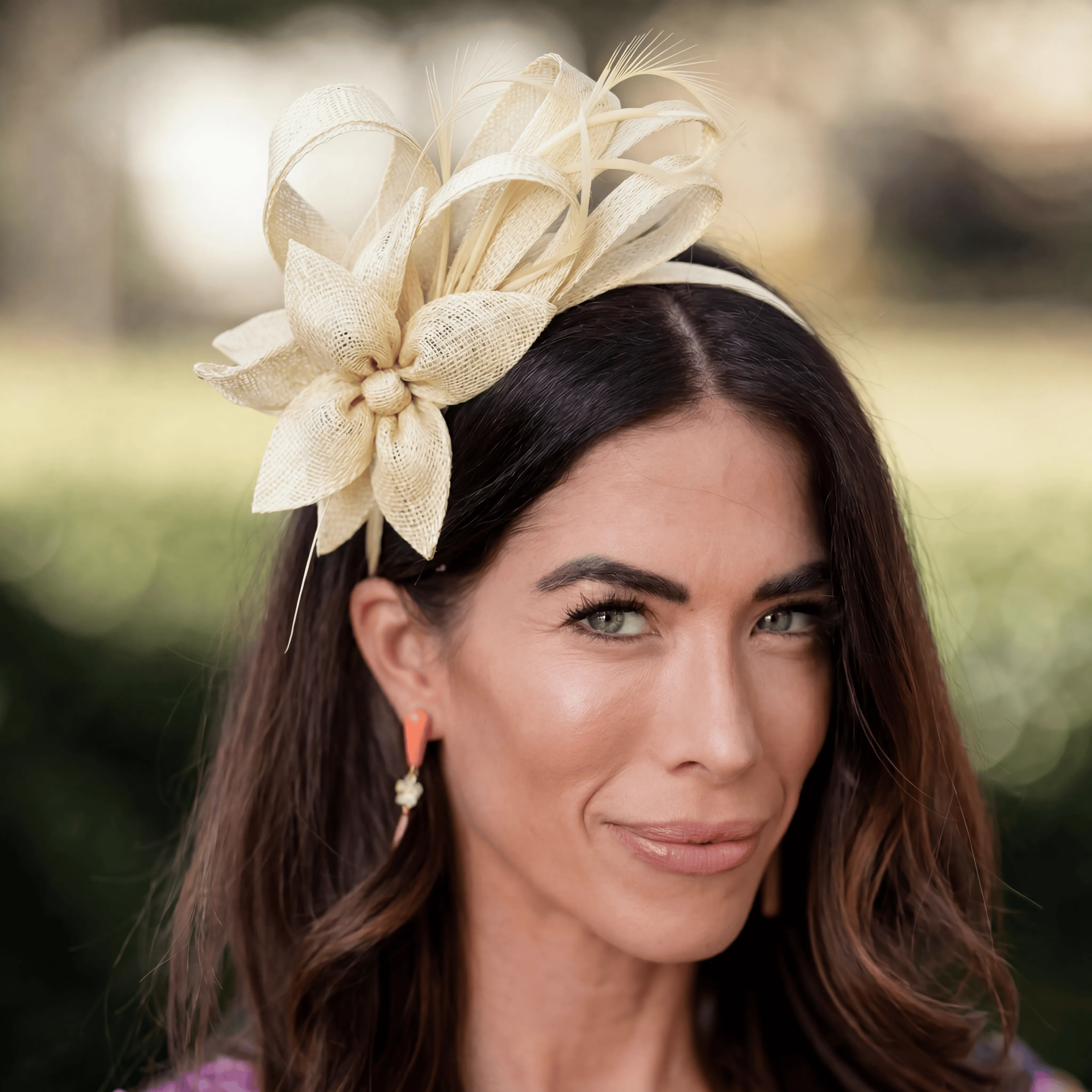 IVORY PINWHEEL HOLLY SINAMAY HEADBAND sold by Lele Sadoughi product image thumbnail 2