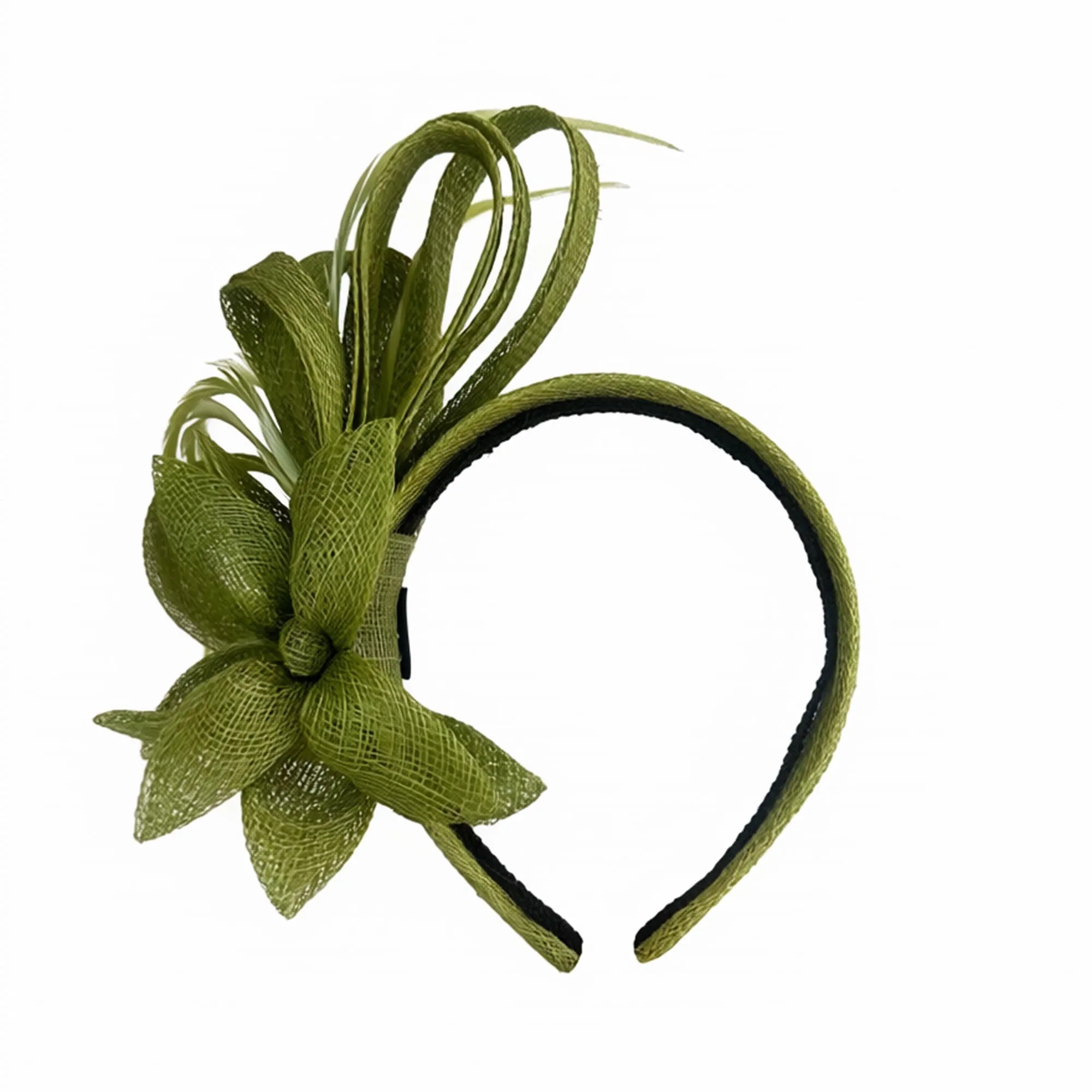 OLIVE PINWHEEL HOLLY SINAMAY HEADBAND sold by Lele Sadoughi