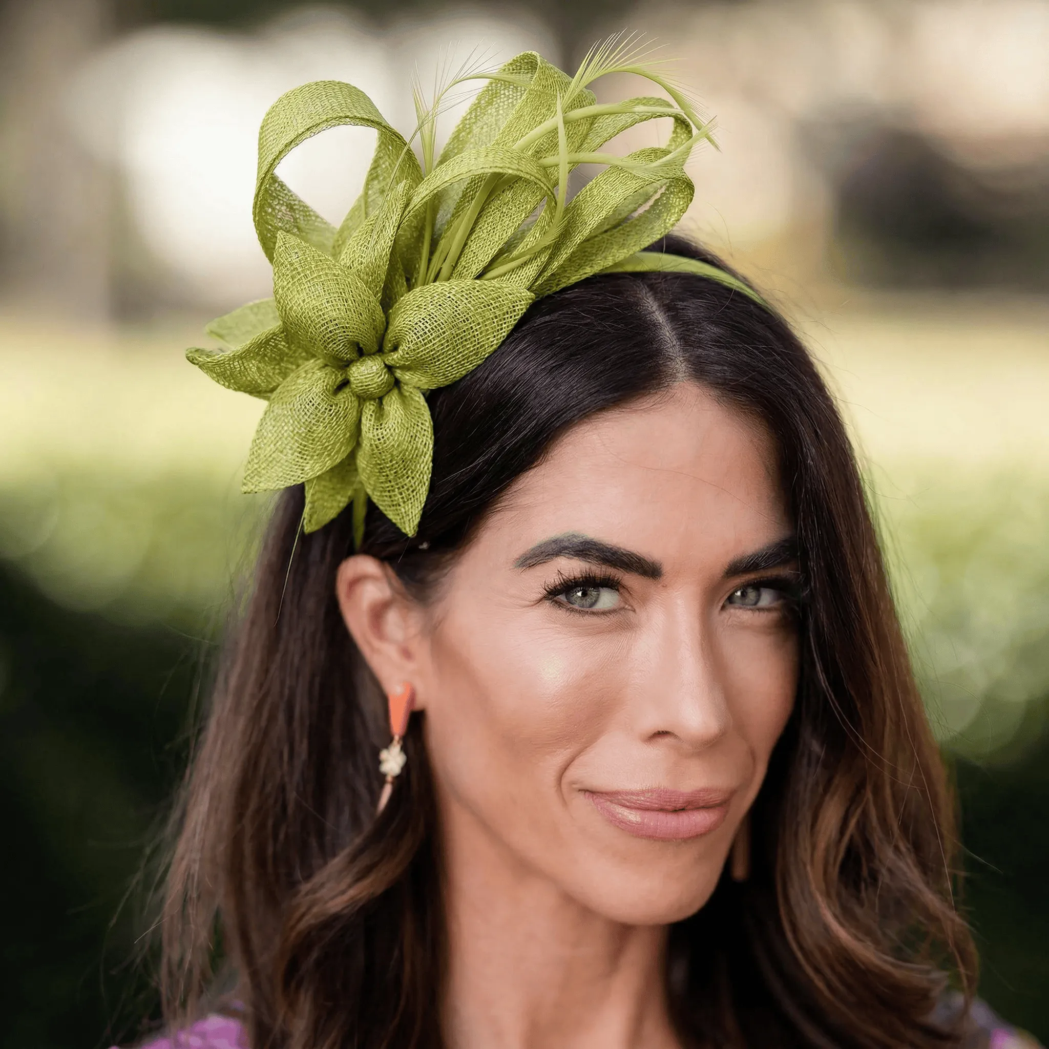 OLIVE PINWHEEL HOLLY SINAMAY HEADBAND sold by Lele Sadoughi product image thumbnail 2