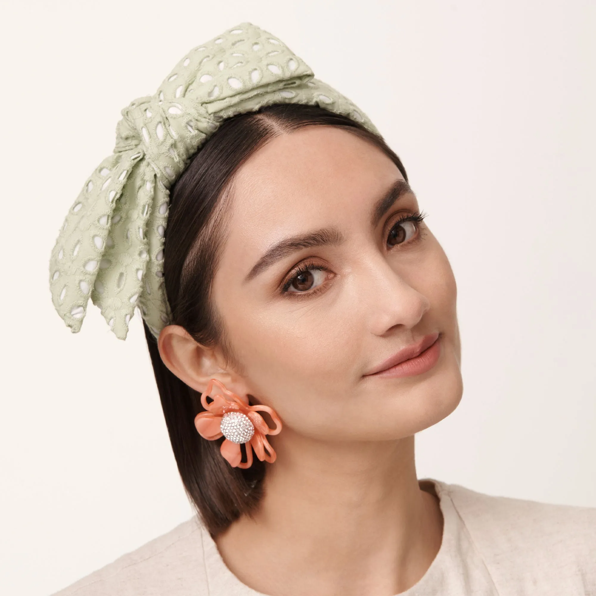 SAGE EYELET HOLLY BOW HEADBAND sold by Lele Sadoughi product image thumbnail 2