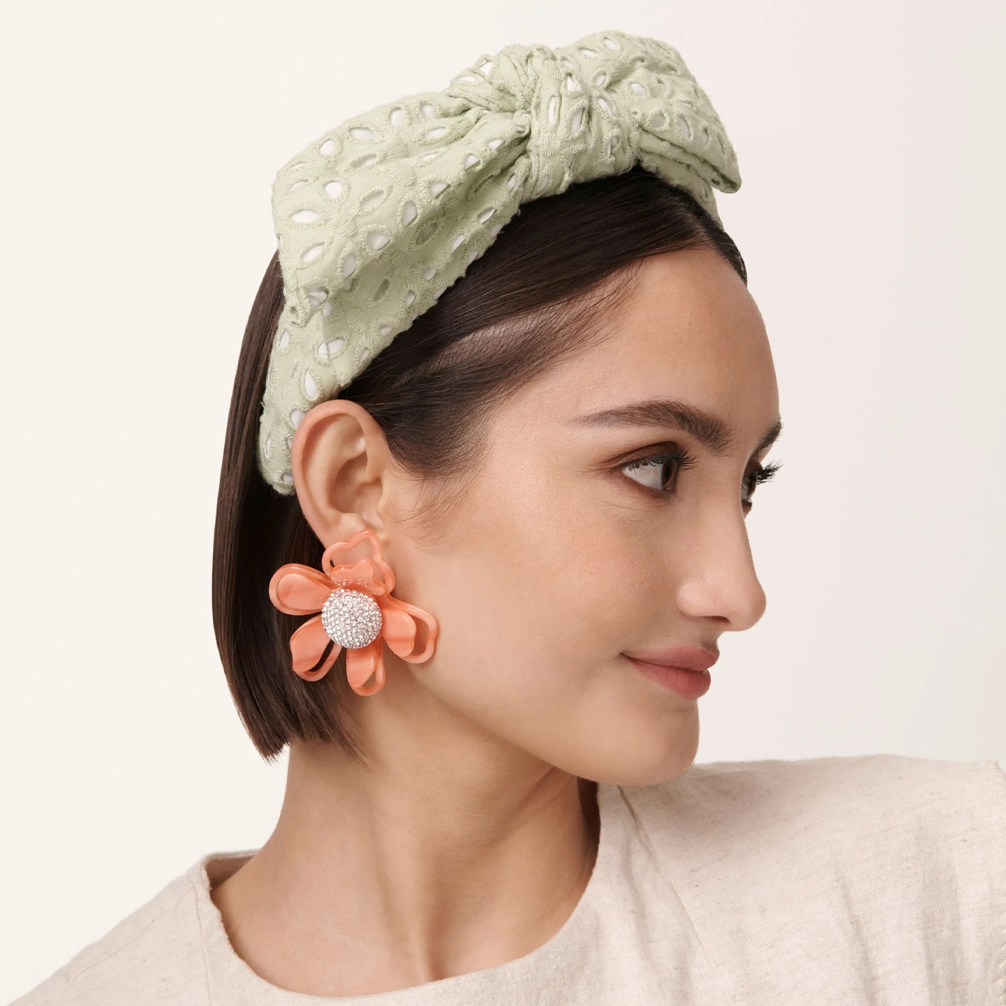 SAGE EYELET HOLLY BOW HEADBAND sold by Lele Sadoughi product image thumbnail 4