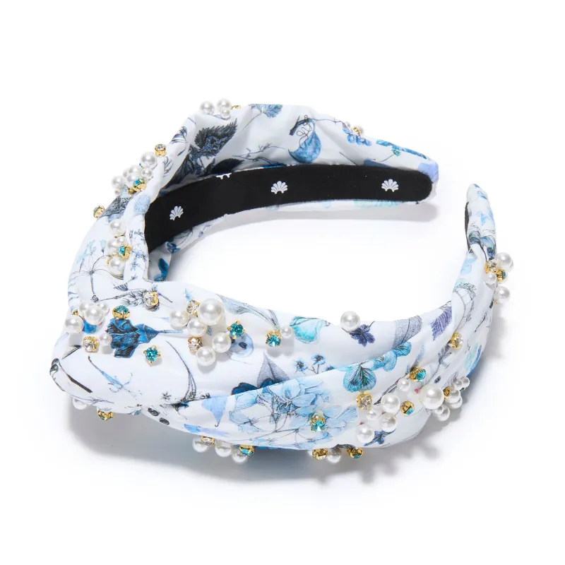 SAPPHIRE FLORAL MARLENE EMBELLISHED LIBERTY HEADBAND made by Lele Sadoughi