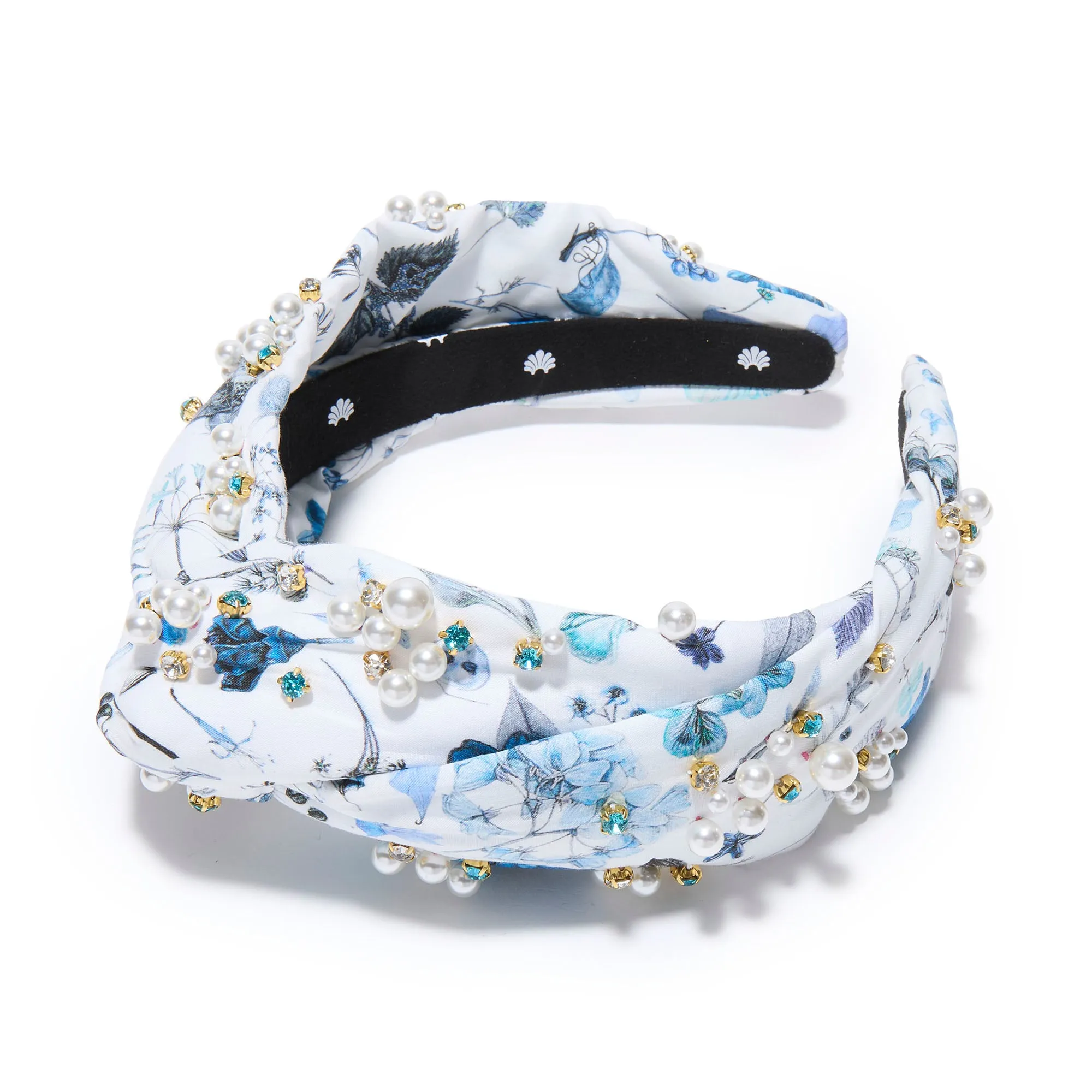 SAPPHIRE FLORAL MARLENE EMBELLISHED LIBERTY HEADBAND sold by Lele Sadoughi