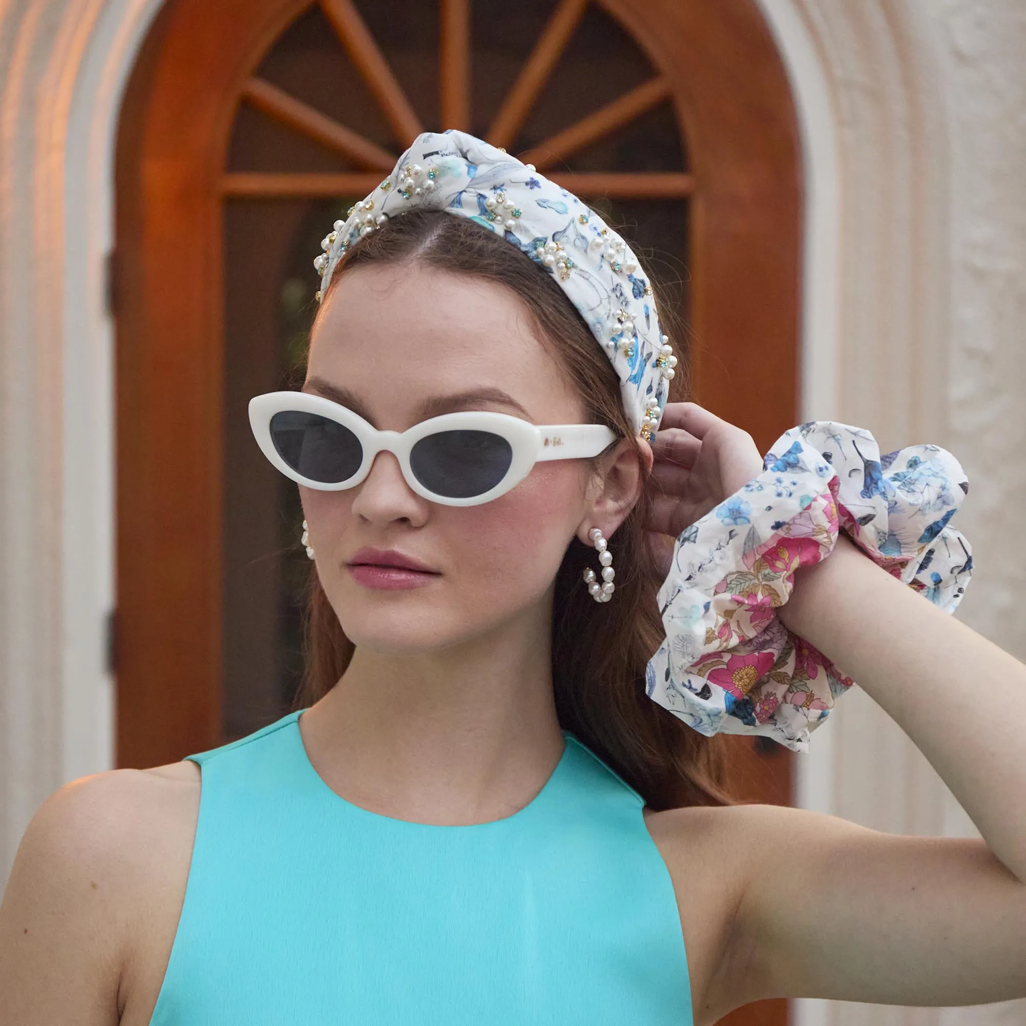SAPPHIRE FLORAL MARLENE EMBELLISHED LIBERTY HEADBAND sold by Lele Sadoughi product image thumbnail 2