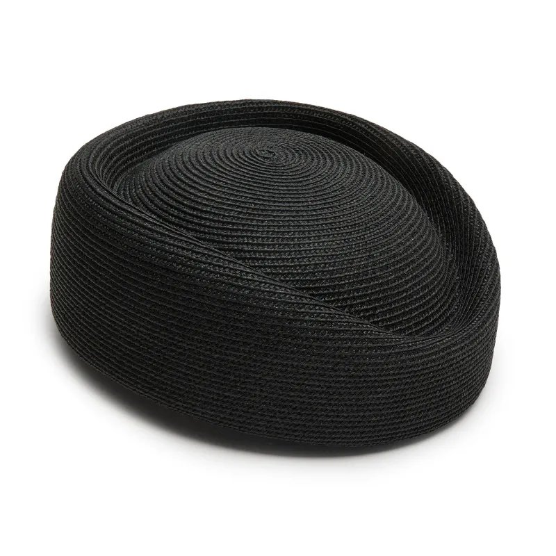 JET CONTOURED STRAW WEAVE PILLBOX HAT made by Lele Sadoughi