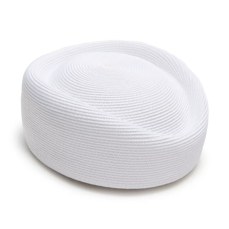 IVORY CONTOURED STRAW WEAVE PILLBOX HAT made by Lele Sadoughi