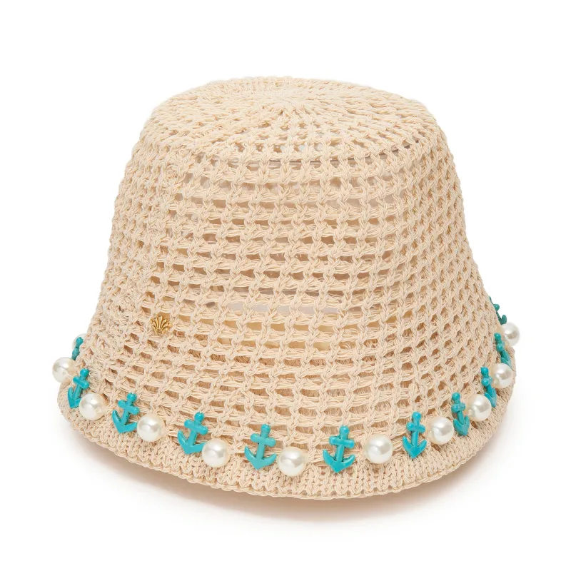 TURQUOISE IVORY MAYA PEARL ANCHOR BUCKET HAT made by Lele Sadoughi