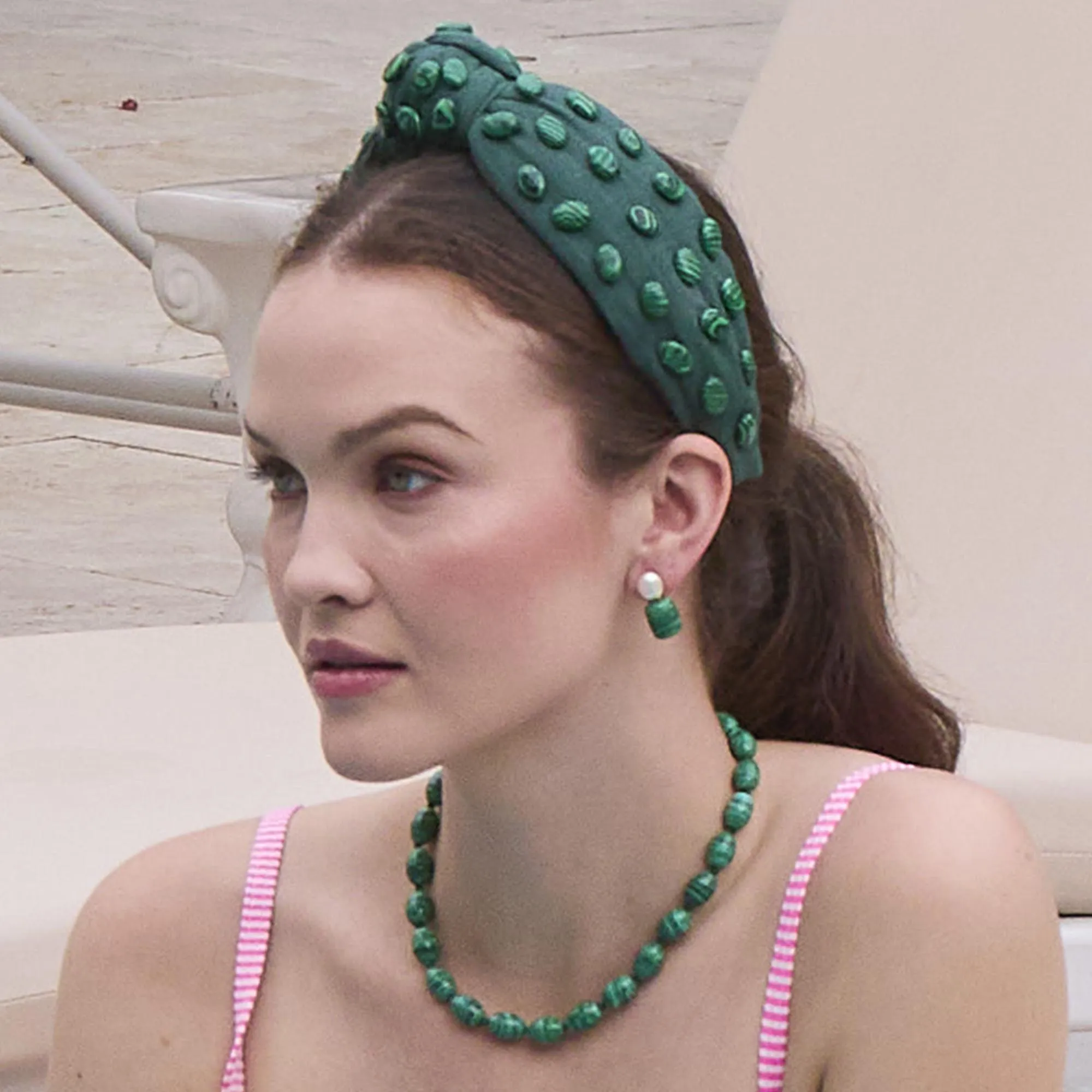 MALACHITE KNOTTED PEBBLE STONE HEADBAND sold by Lele Sadoughi product image thumbnail 2