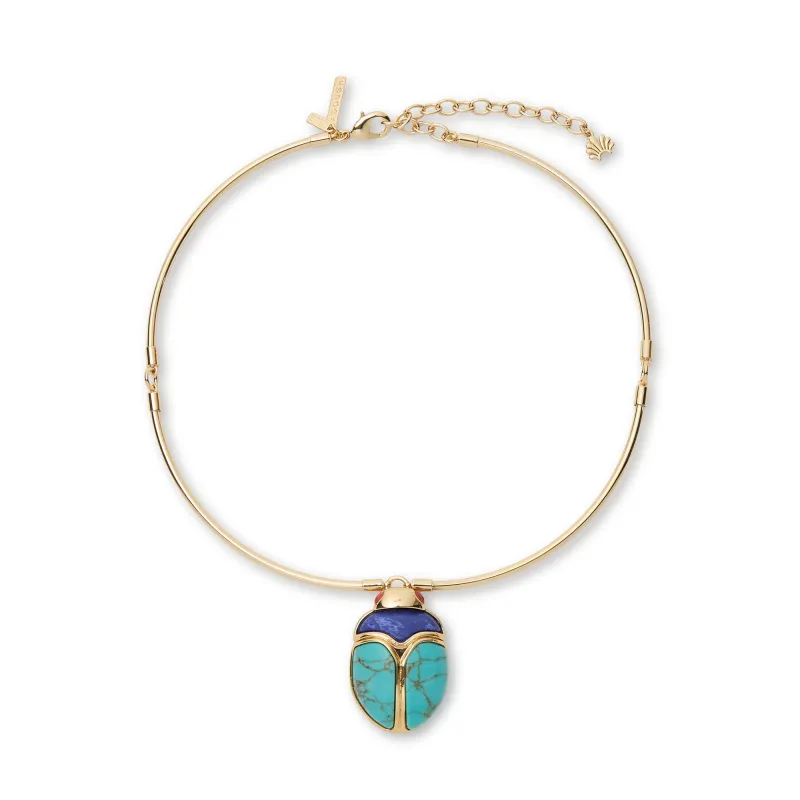 TURQUOISE LAPIS STONE SCARAB COLLAR NECKLACE made by Lele Sadoughi