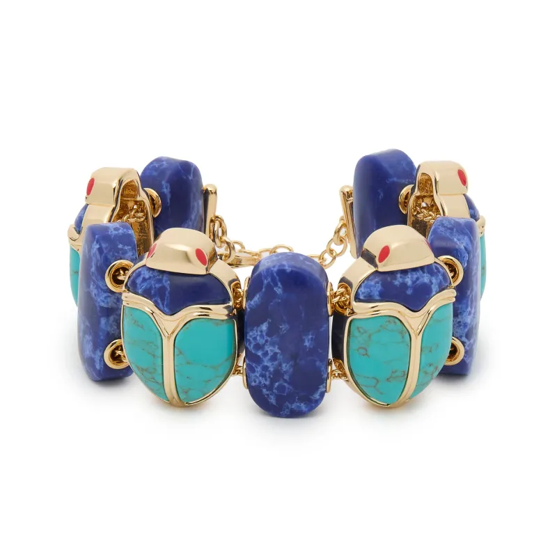 TURQUOISE LAPIS STONE SCARAB BRACELET made by Lele Sadoughi