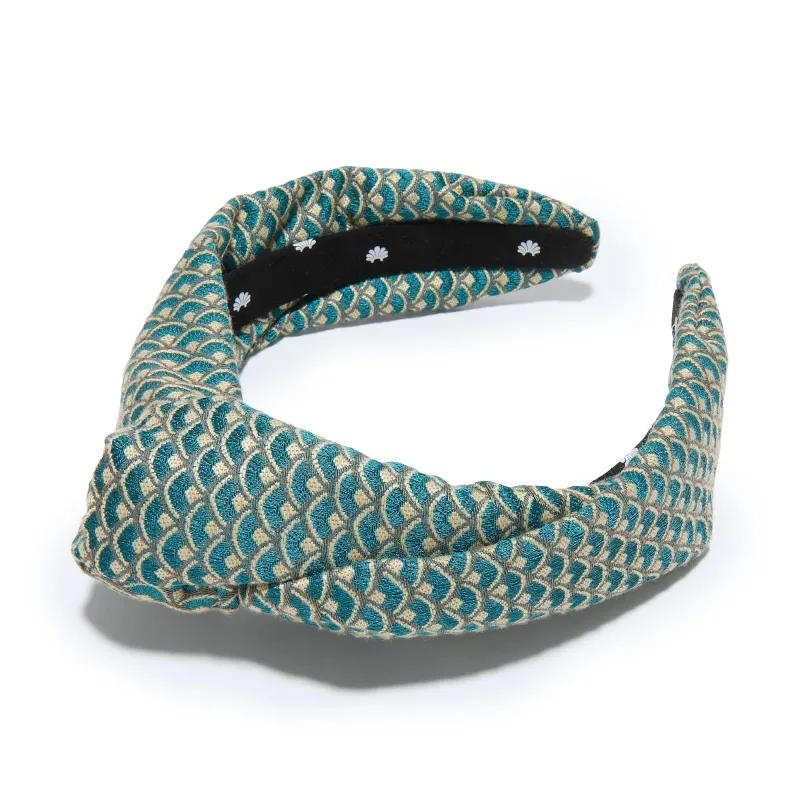 GOLDEN TURQUOISE MARLENE SCALE BROCADE HEADBAND made by Lele Sadoughi