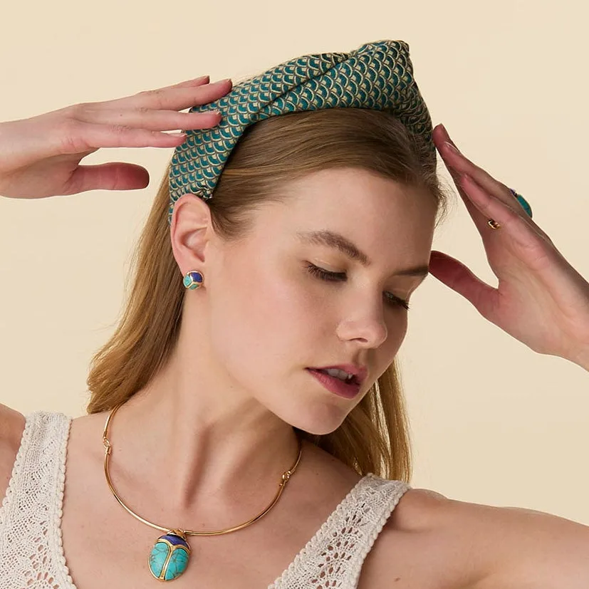 GOLDEN TURQUOISE MARLENE SCALE BROCADE HEADBAND sold by Lele Sadoughi product image thumbnail 2