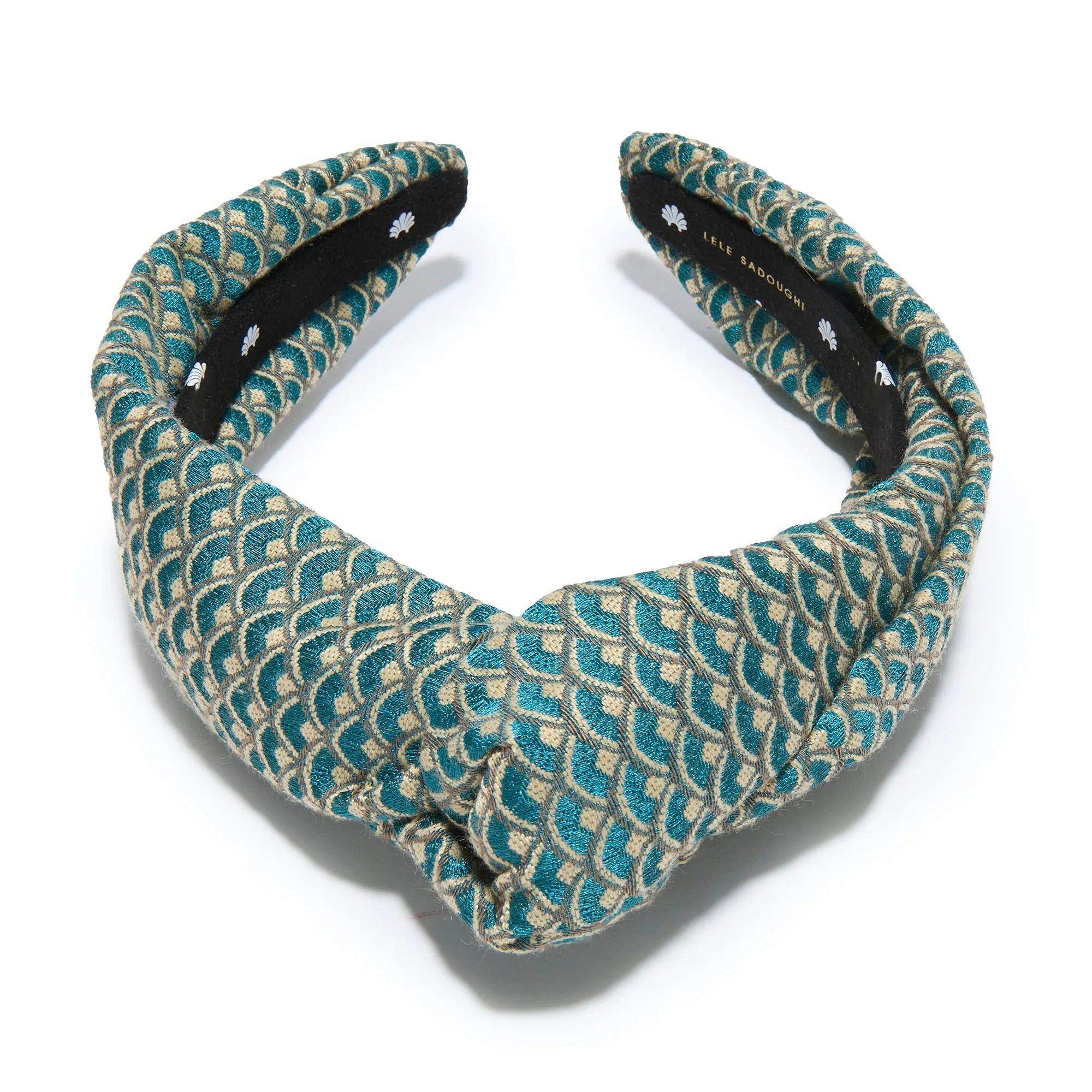 GOLDEN TURQUOISE MARLENE SCALE BROCADE HEADBAND sold by Lele Sadoughi product image thumbnail 3