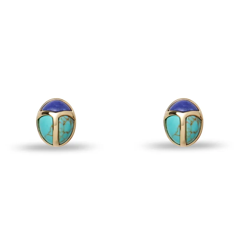 TURQUOISE LAPIS STONE SCARAB STUD EARRINGS made by Lele Sadoughi