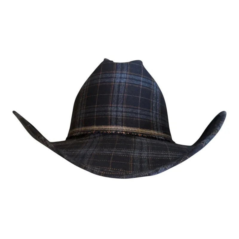 HUNTER PLAID FABRIC COVERED COWBOY HAT made by Lele Sadoughi