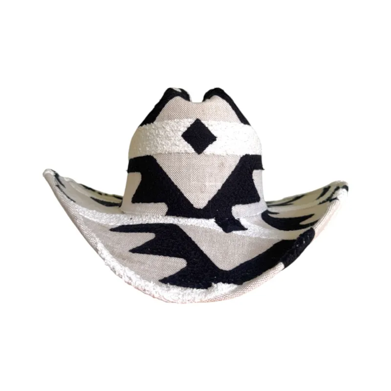 BLACK WHITE FABRIC COVERED COWBOY HAT made by Lele Sadoughi