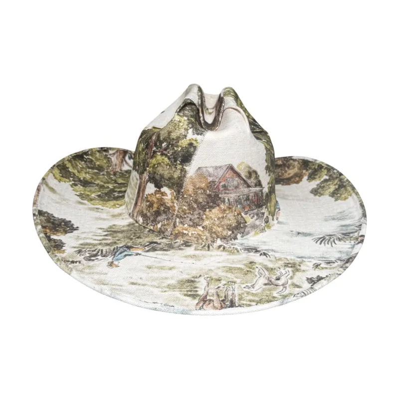 FOREST LANDSCAPE FABRIC COVERED COWBOY HAT made by Lele Sadoughi