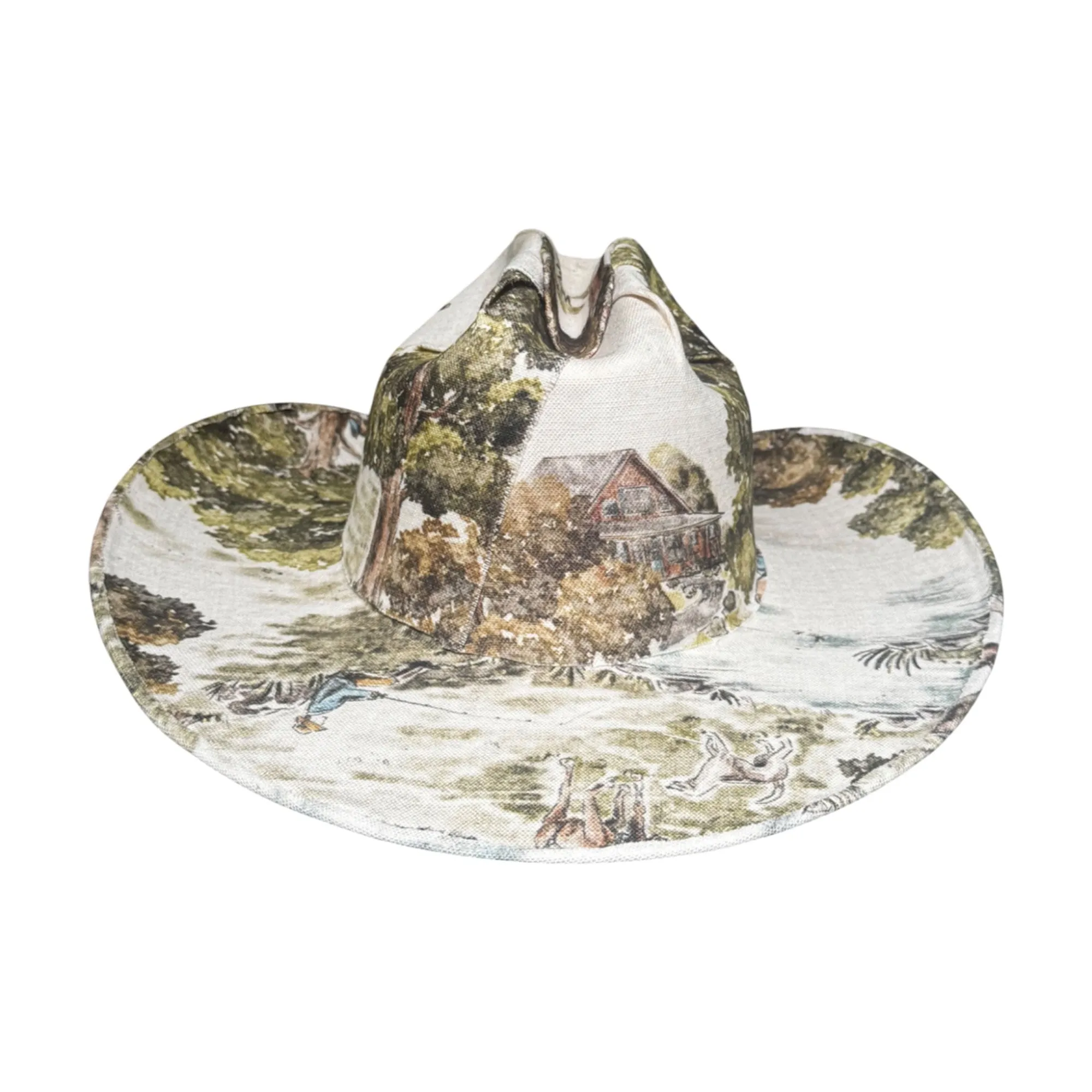 FOREST LANDSCAPE FABRIC COVERED COWBOY HAT sold by Lele Sadoughi