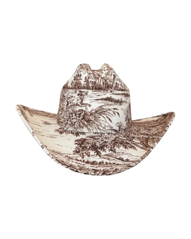 SPORTING TOILE FABRIC COVERED COWBOY HAT made by Lele Sadoughi