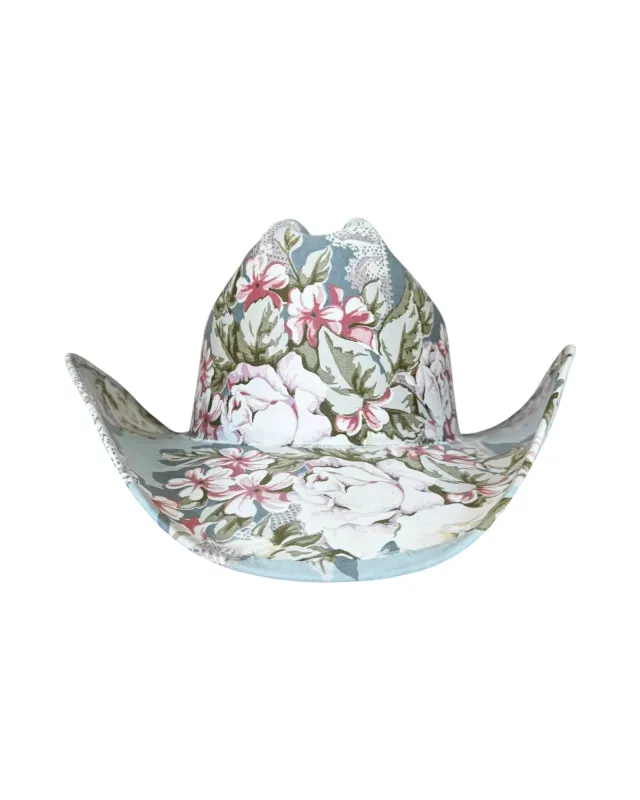 BLEU DRAWING ROOM FABRIC COVERED COWBOY HAT made by Lele Sadoughi