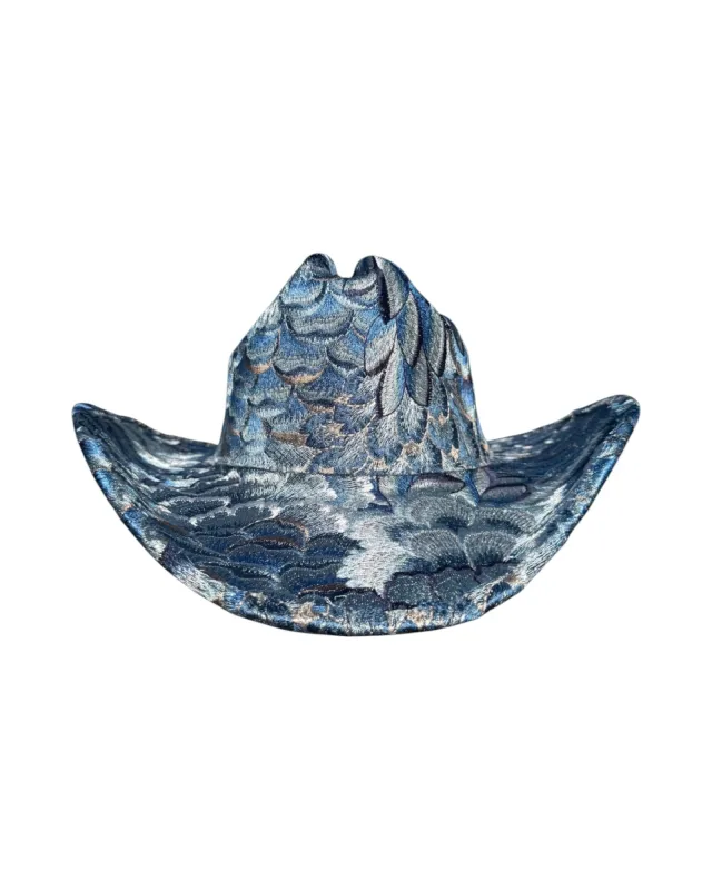 MIDNIGHT PLUME FABRIC COVERED COWBOY HAT made by Lele Sadoughi