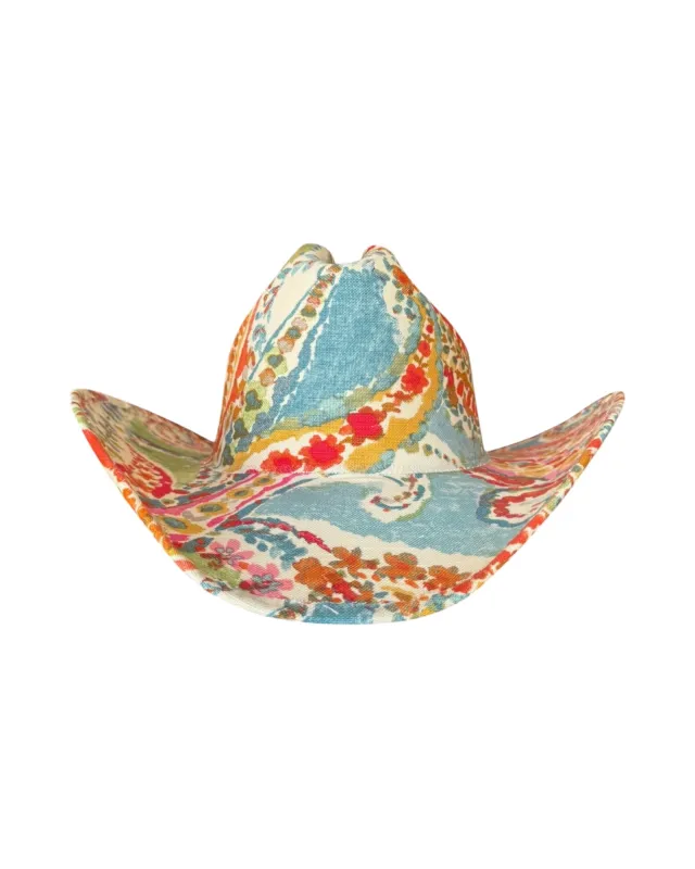 COASTAL PAISLEY FABRIC COVERED COWBOY HAT made by Lele Sadoughi